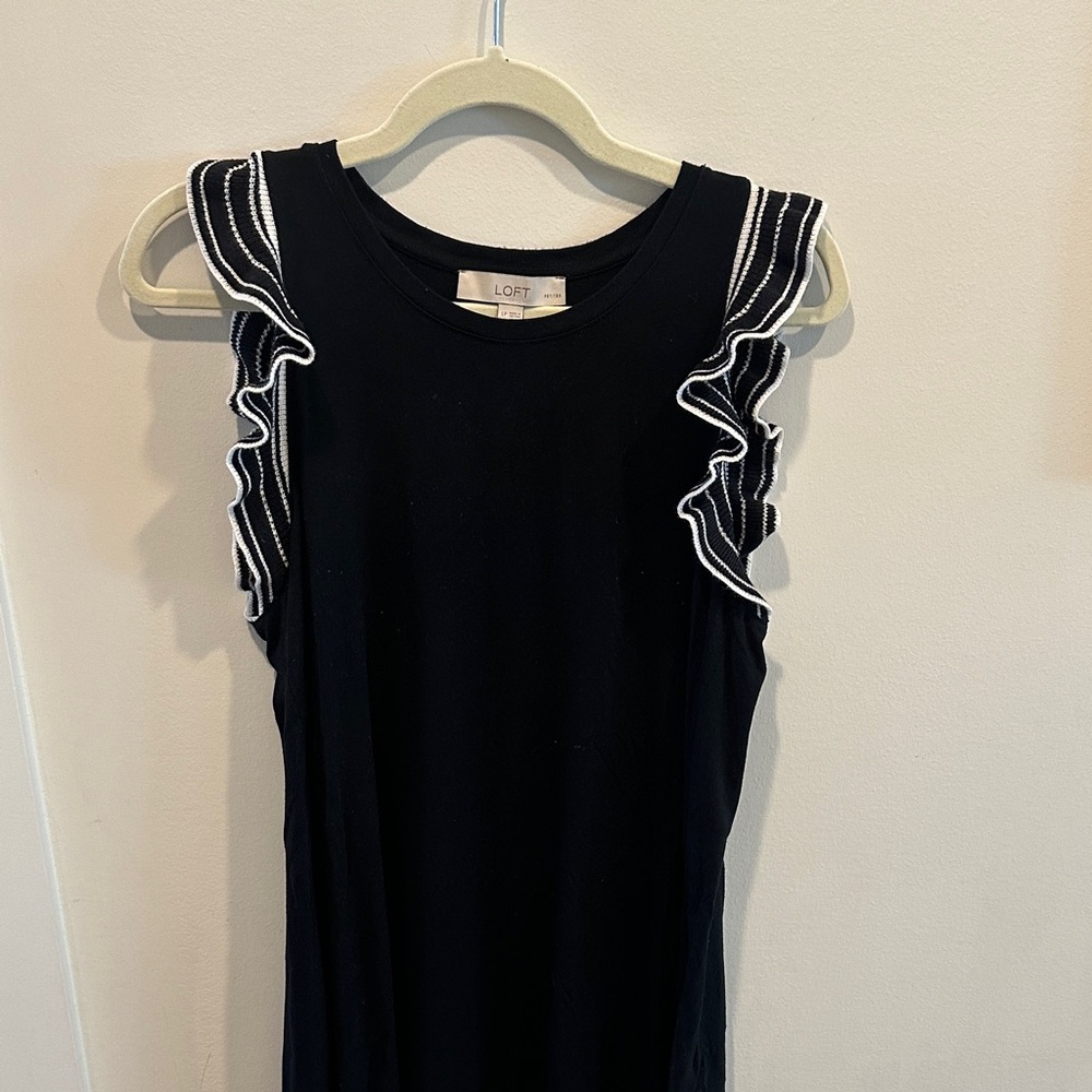 LOFT Black Dress with Ruffle Detail